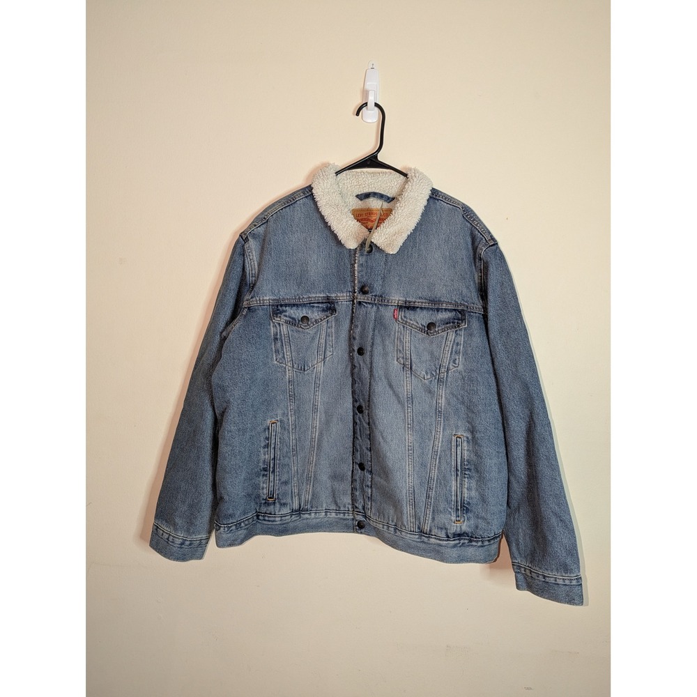 Levis Mens Sherpa Trucker Jacket XL‎ Denim Blue Fleece Lined 163650044 NEW